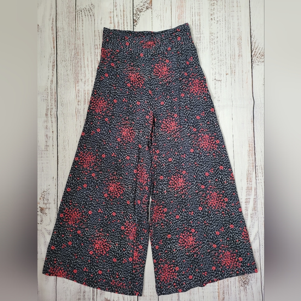 Free People Wide Leg Floral Print Pants in Black and Red